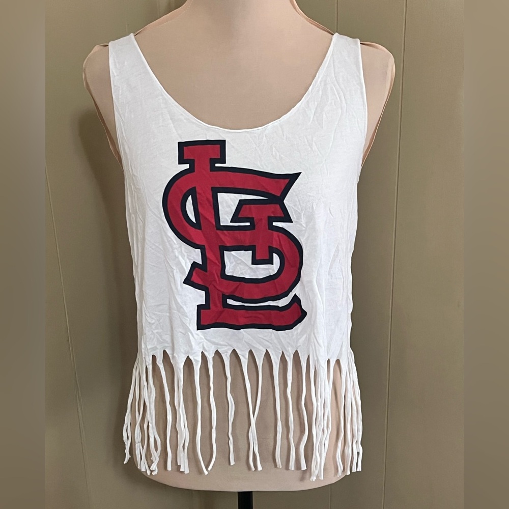 PINK Victoria's Secret Medium Red & White St Louis Fringe Crop Tank Y2K - Picture 8 of 8